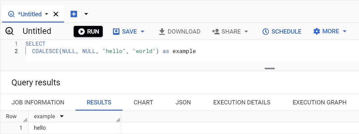 COALESCE function in BigQuery, replacing null values with specified strings. i-shadow