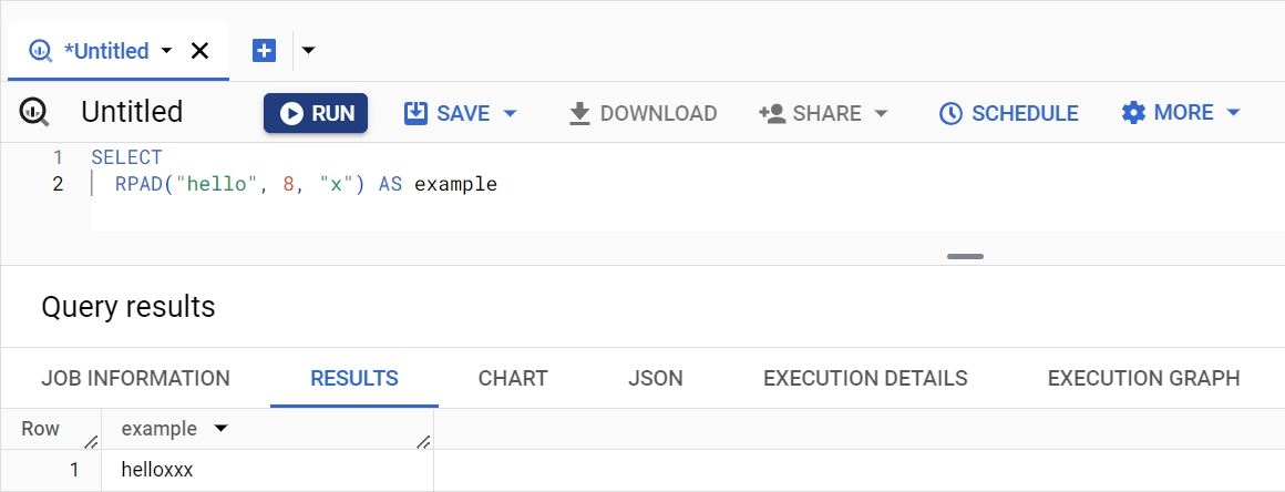 Rpad function in BigQuery, showing how to pad strings on the right with chosen characters. i-shadow