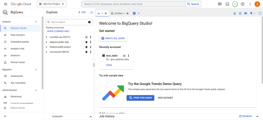 BigQuery home page. i-shadow