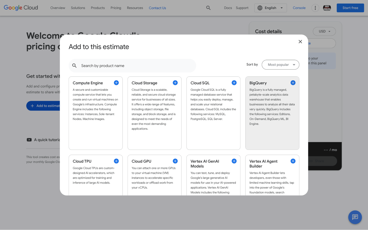 Detailed view of data query costs and their contribution to overall expenses in BigQuery.