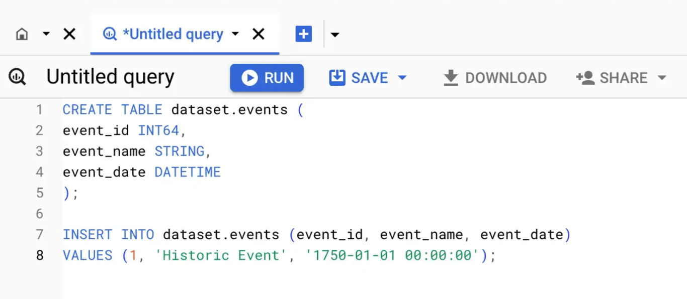DATETIME data type suitable for dates outside the 1970-2038 range.