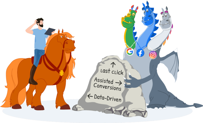 Different attribution models, including last-click, assisted conversions, and data-driven attribution.