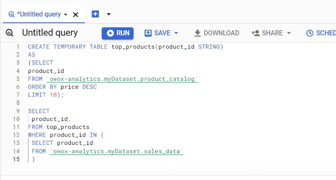 Using the CREATE TEMPORARY TABLE statement for temporary session-based tables.