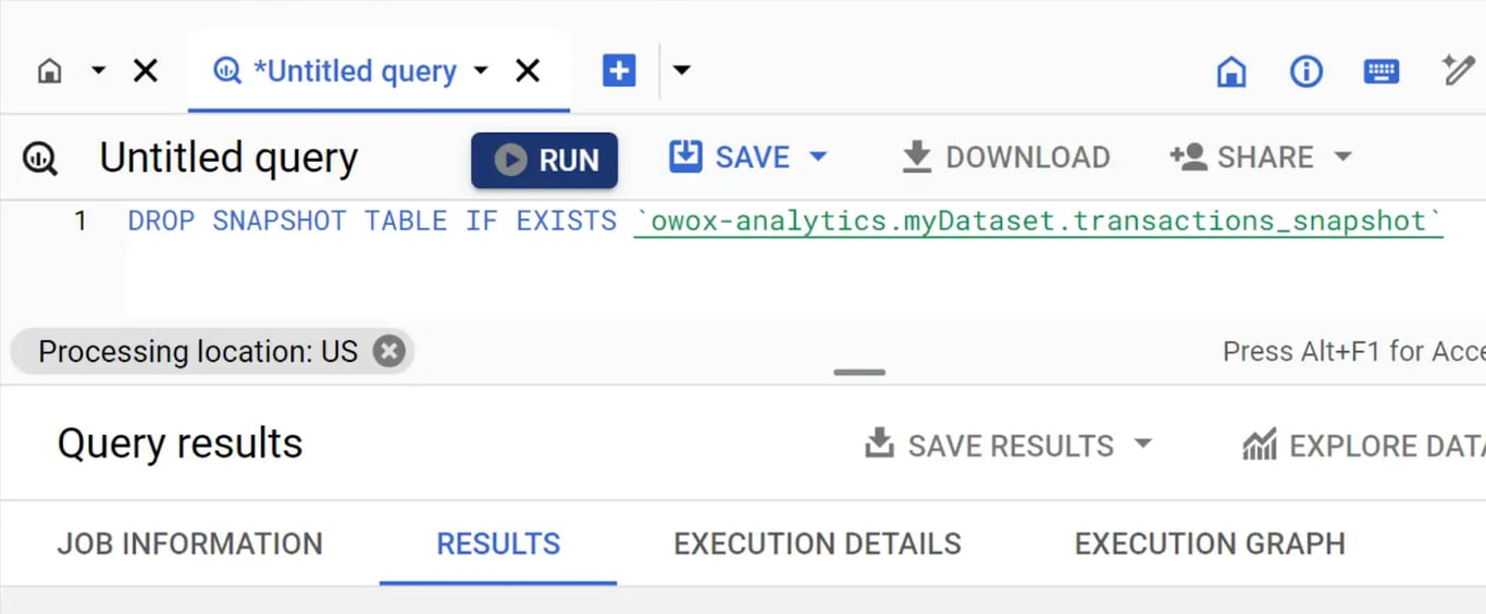 Deleting a snapshot table using the DROP SNAPSHOT TABLE statement.