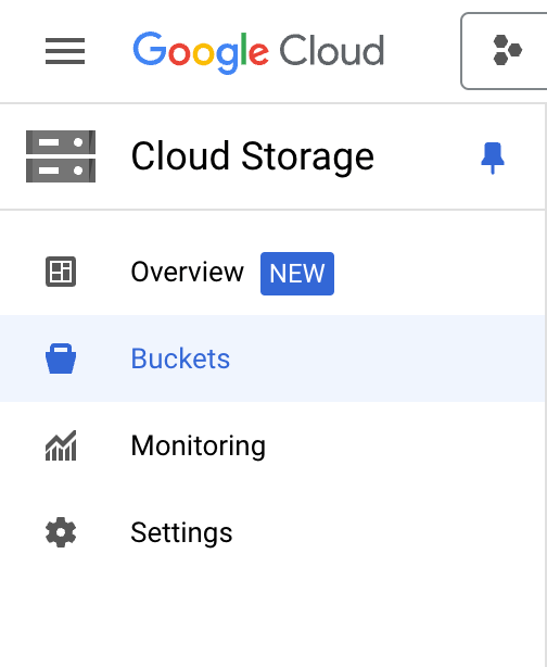 Google Cloud Storage interface showing options like Overview, Buckets, and Monitoring. i-shadow