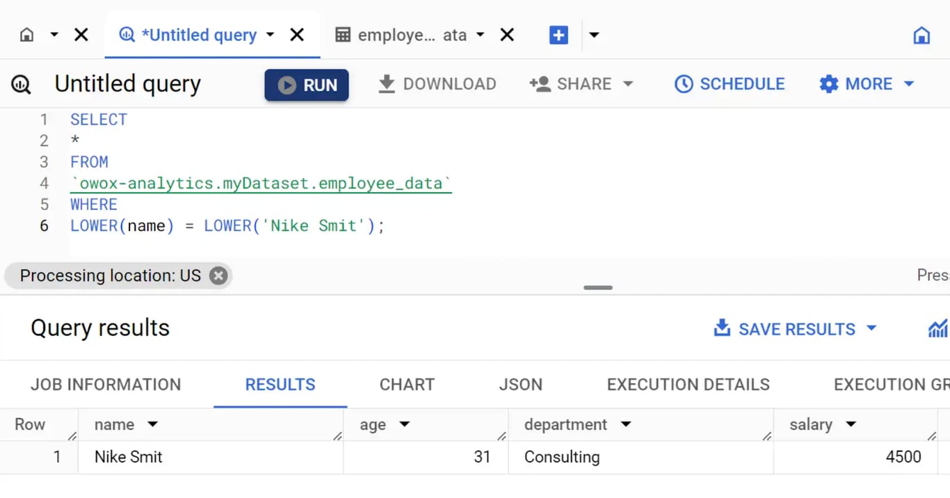 Comparing strings in BigQuery using the CASE statement while ignoring case sensitivity.
