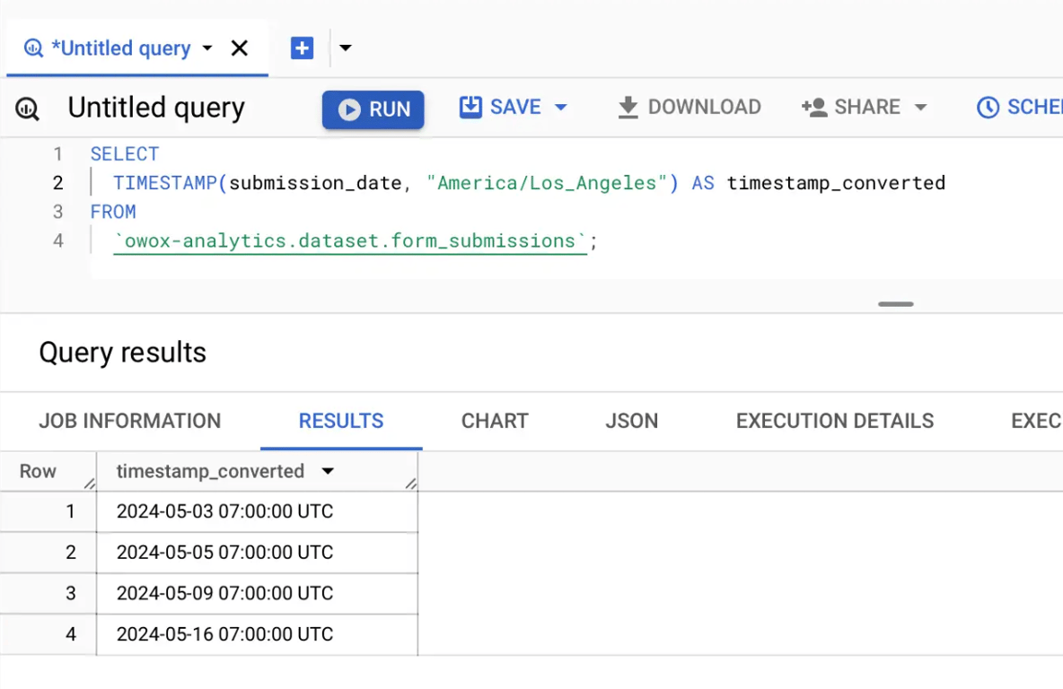 Provides an example of creating a timestamp value from specific date and time inputs.