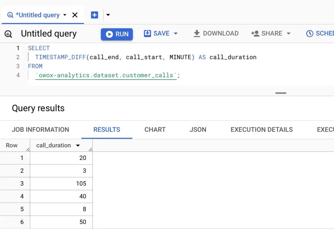 Shows how to calculate the difference between two timestamp values using the TIMESTAMP_DIFF function.