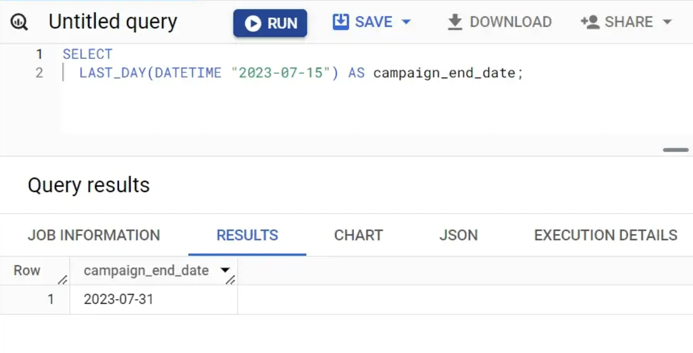 Identifying the last day of a specified time period from a DATETIME value in BigQuery.