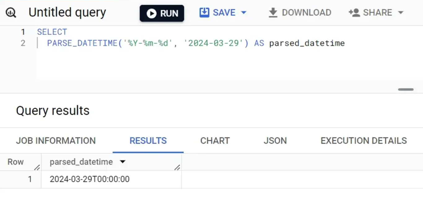Parsing strings with a custom “_Y-_m-d” format into DATETIME values in BigQuery.