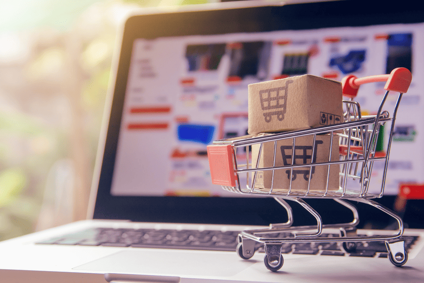 A shopping cart symbolizing e-commerce, online shopping, and customer data sources