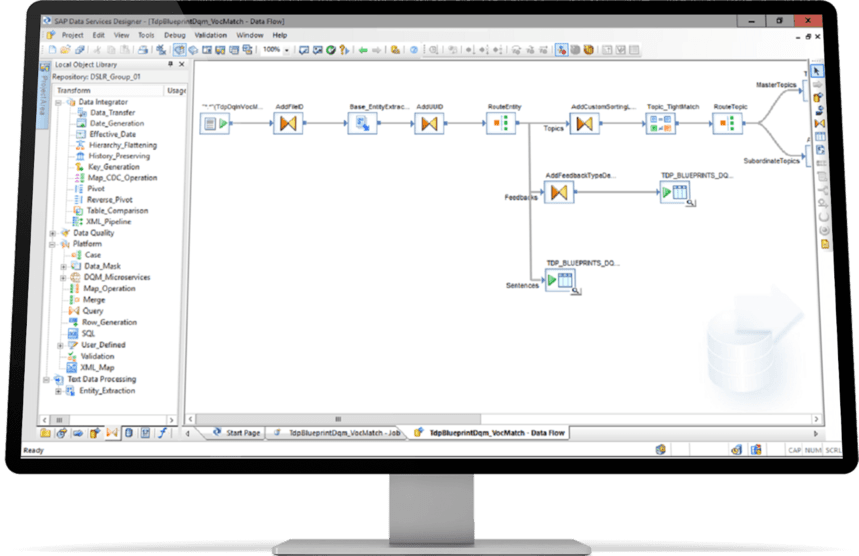 SAP Data Services platform mapping data extraction, transformation, and integration processes.