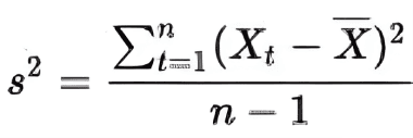 A formula for variance calculation, showing the relationship between individual values and the mean.