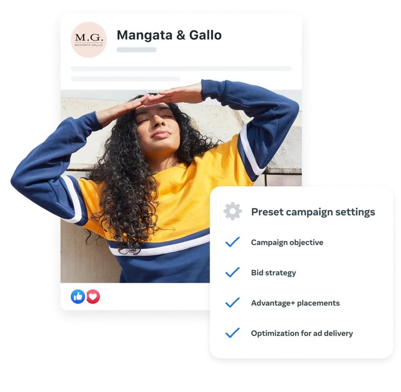 Social media ad with preset campaign settings for optimization.