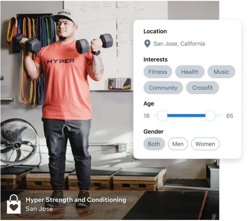 Targeted fitness ad with audience demographics and interests.