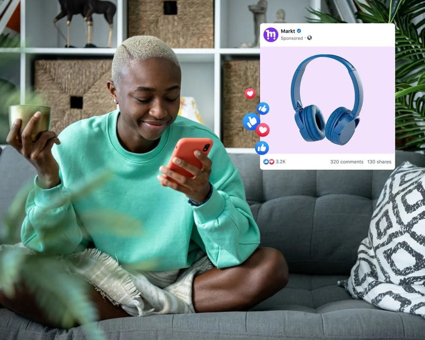 Facebook ad engagement with audience insights, including demographics like age, gender, and location, available after reaching 100 page likes.
