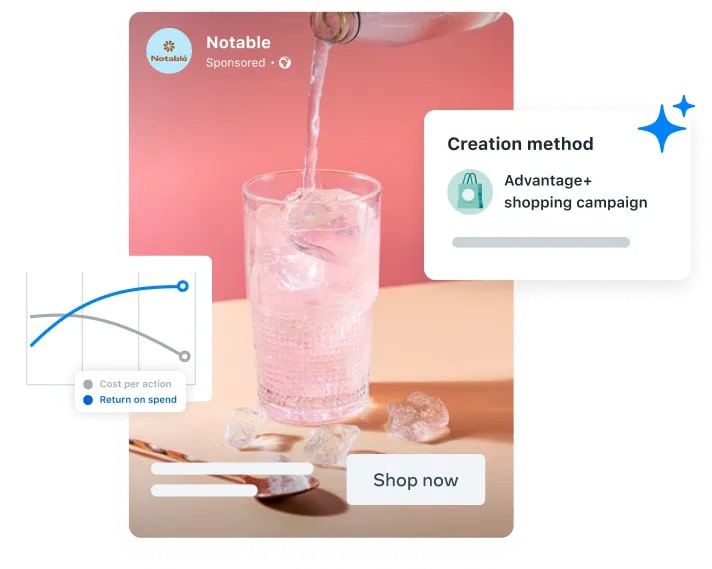 Facebook ad showcasing a beverage with Advantage+ shopping campaign insights