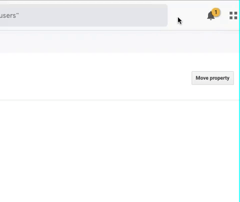 Google Analytics interface with a notification bell icon which opens diagnostic messages i-shadow