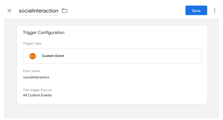 Google Tag Manager trigger configuration for tracking social interactions as a custom event. i-shadow