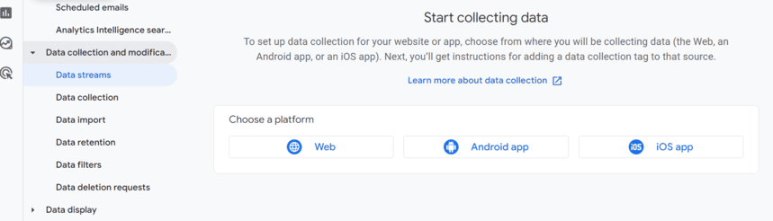 Instructions for setting up data collection streams for web and apps.i-shadow