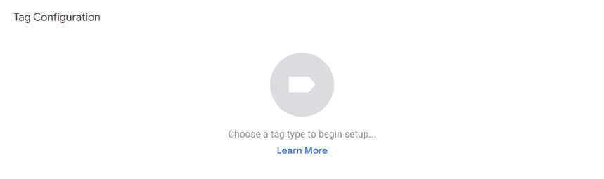 Google Tag Manager Tag Configuration screen with an option to choose a tag type to begin setup. i-shadow
