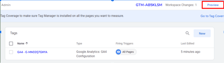 Google Tag Manager preview screen showing the GA4 tag and its firing trigger for “All Pages.” i-shadow