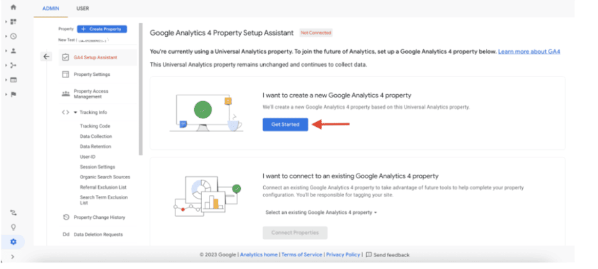 Creating a new Google Analytics 4 property with options to copy settings and enable data collection. i-shadow