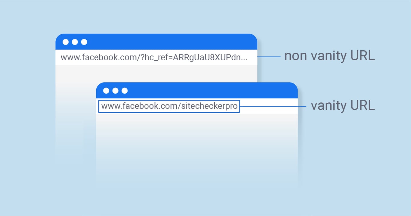 Example showing vanity URL versus a non-vanity URL on Facebook.