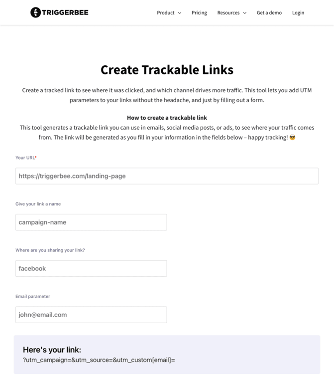 Triggerbee Link Creator simplifies UTM tagging with an email parameter but lacks key fields like medium, content, and term.
