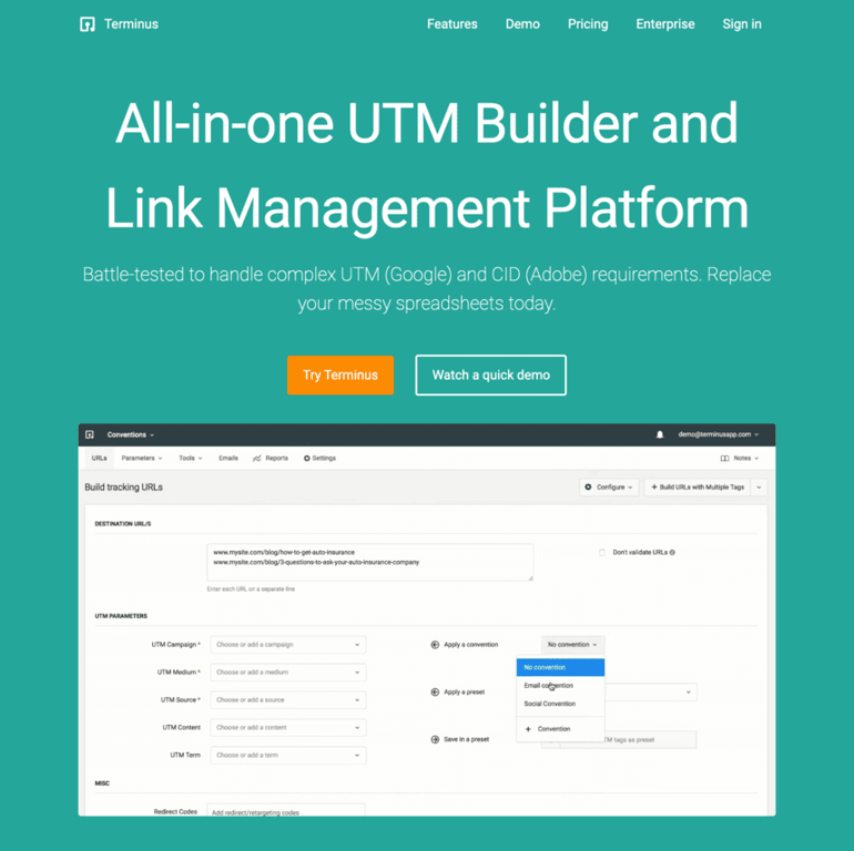 Terminusapp provides a UTM builder with bulk URL creation via Google Sheets but still requires manual parameter entry.