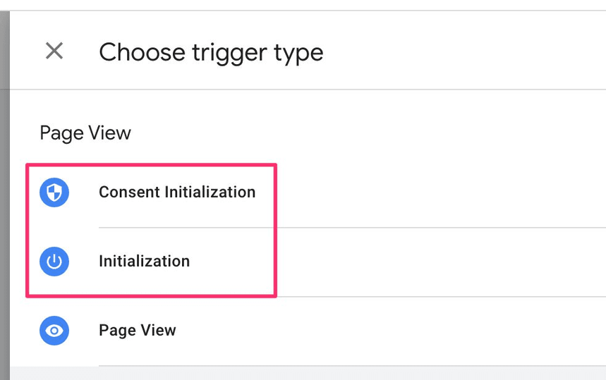 Trigger options in Google Tag Manager, including consent settings for GDPR.