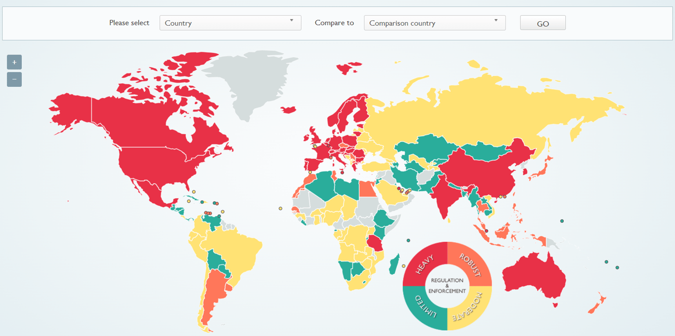 World map showing how strict data privacy laws are in different countries.