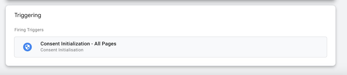 Google Tag Manager interface showing the ‘Consent Initialization - All Pages’ trigger for consent management.
