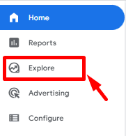 GA4 left navigation panel highlighting the “Explore” section for custom exploration of data. i-shadow