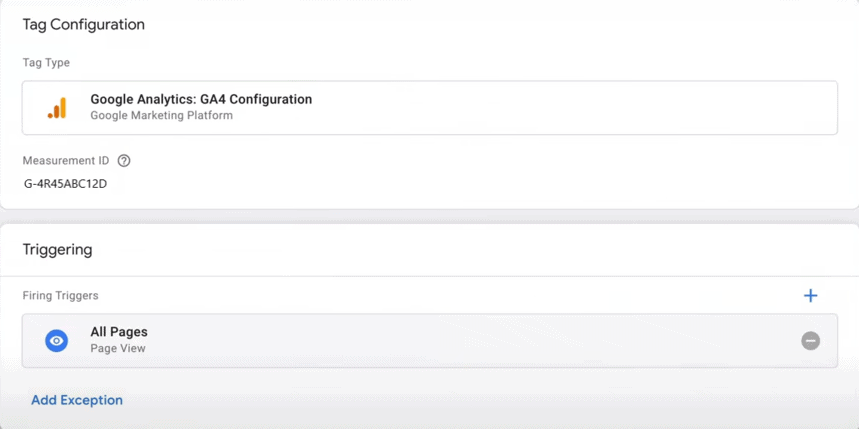 GA4 configuration tag setup in GTM with measurement ID and triggers i-shadow