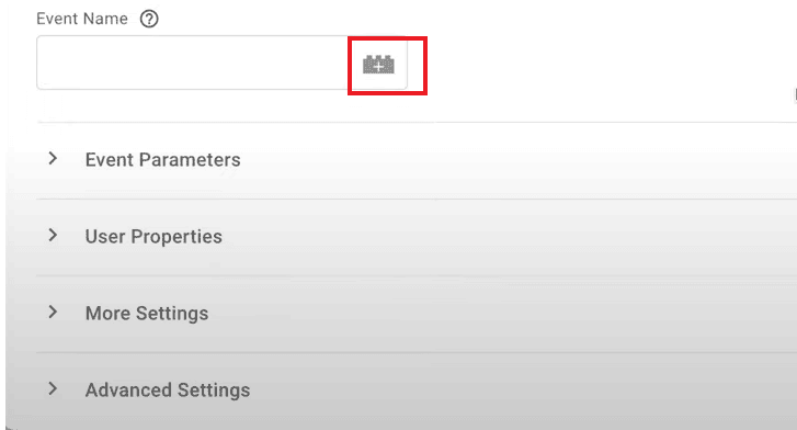 GA4 tag setup showing the field for entering event names with a configuration tag option. i-shadow