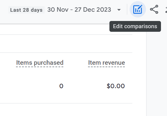 GA4 edit comparisons option to adjust date ranges and report filters.