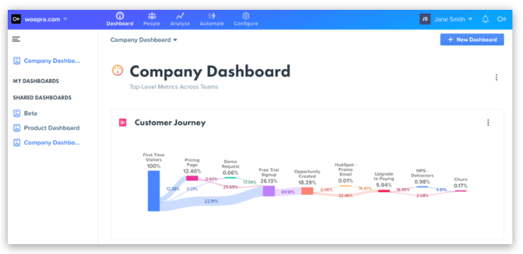 Woopra dashboard interface