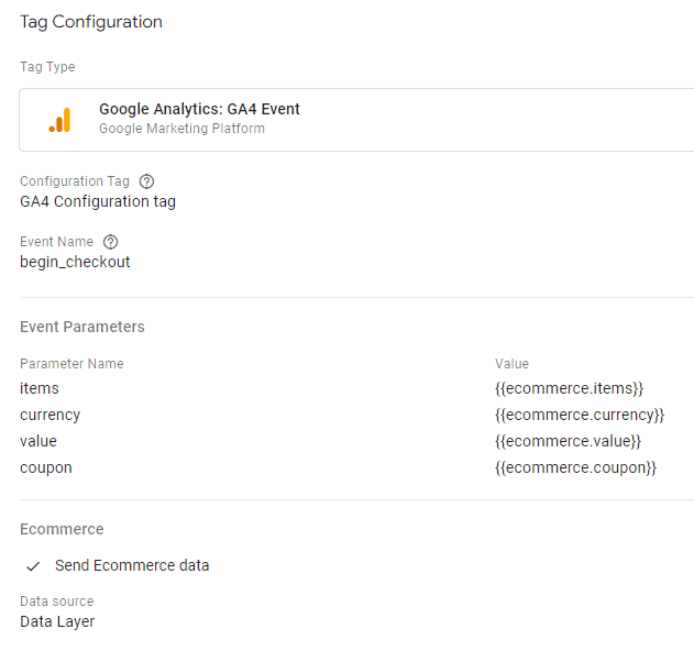 Tag configuration for “add_shipping_info” event, capturing shipping details and parameters from data layer. i-shadow