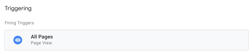 Triggering option showing “All Pages” selected for firing page view events in GTM. i-shadow