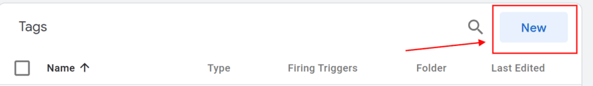 Button highlighting the option to create a new tag in Google Tag Manager. i-shadow