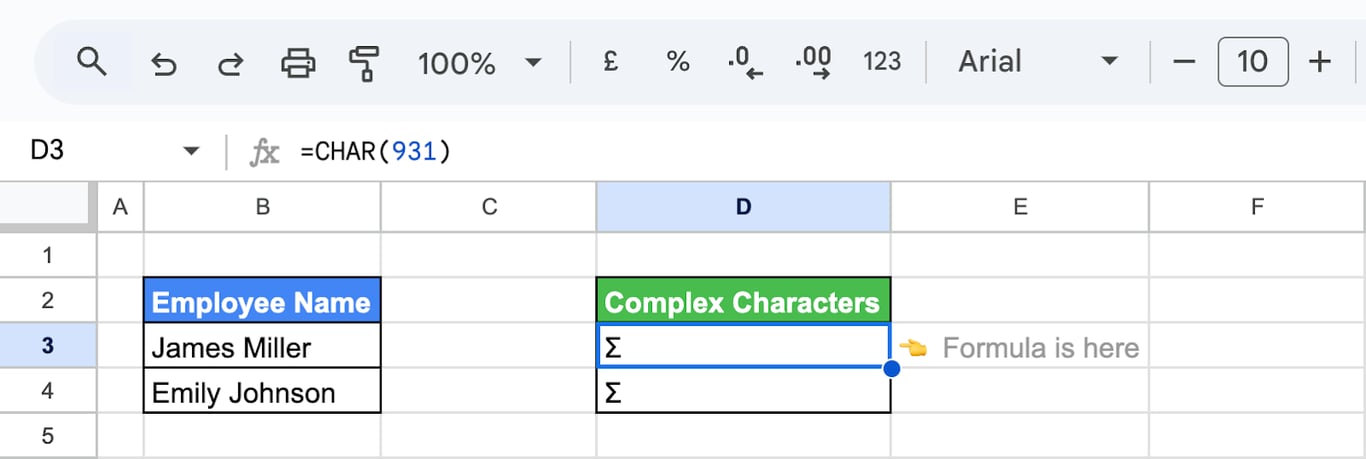 Using the CHAR function in Google Sheets to create complex character combinations across multiple cells. i-border