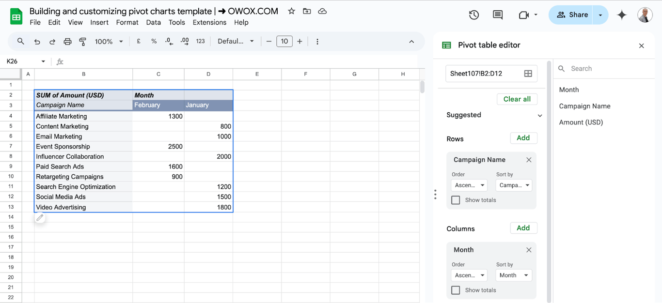 Removing grand totals from a Pivot Table before creating a Pivot Chart in Google Sheets. i-border