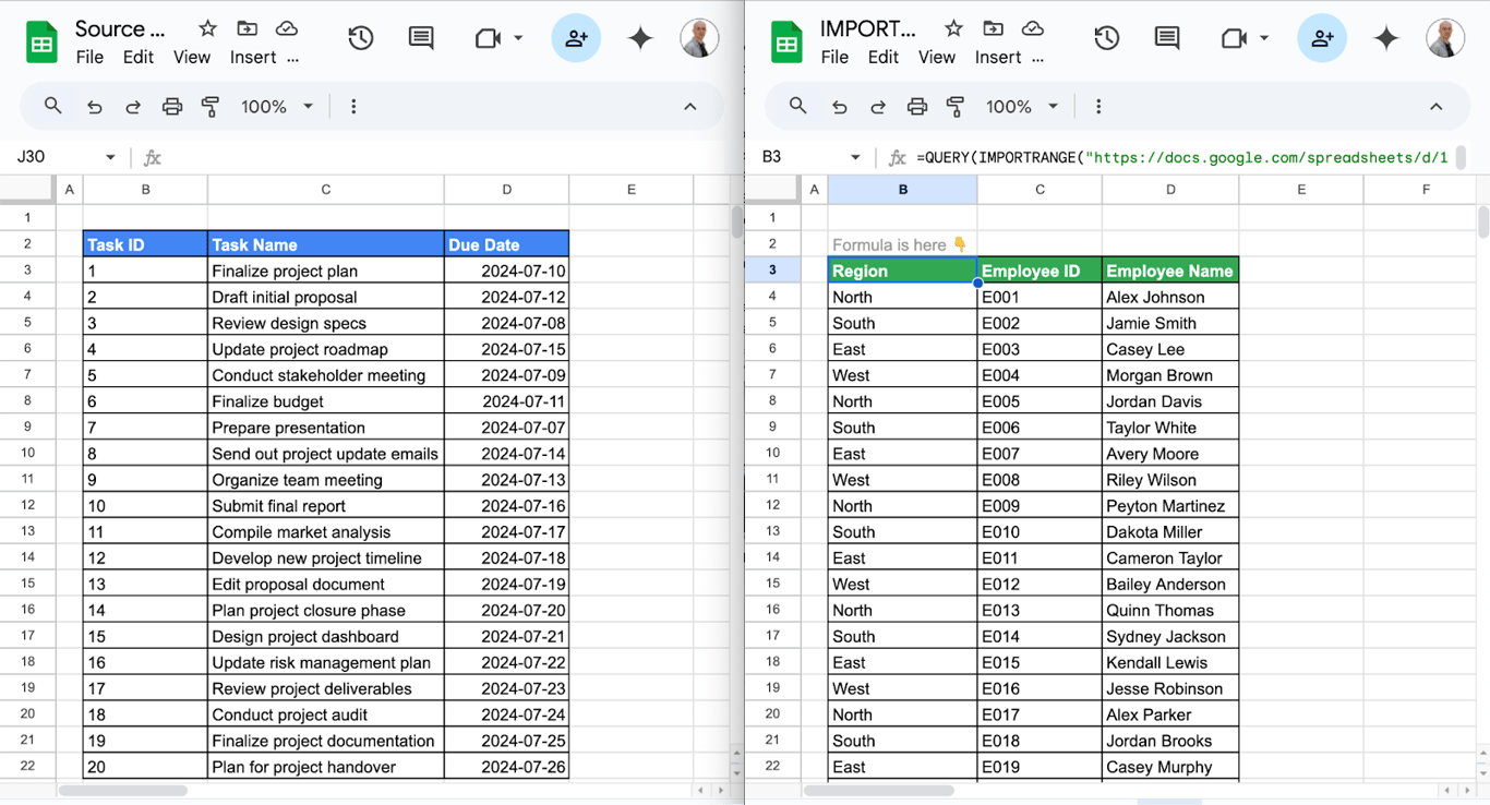 Rearranging columns in Google Sheets using QUERY and IMPORTRANGE. i-border
