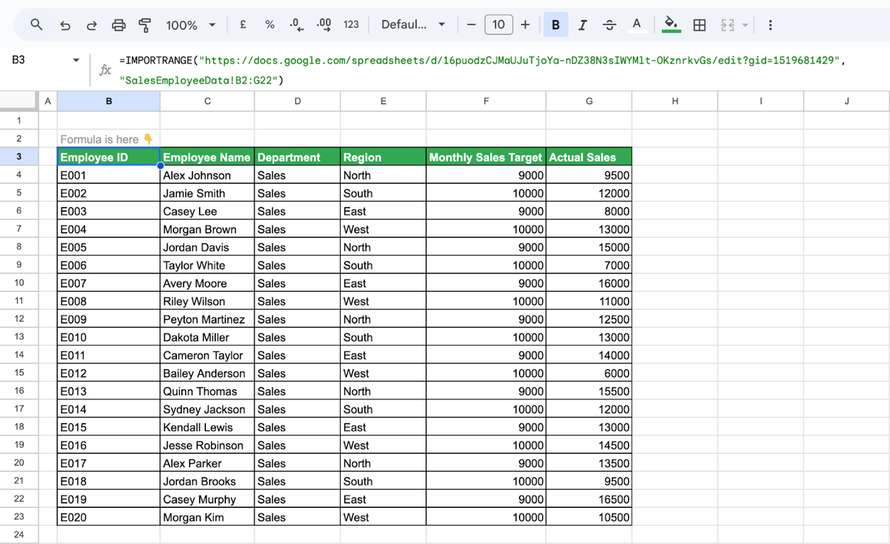 Using the QUERY function with IMPORTRANGE in Google Sheets to rearrange columns of imported data. i-border
