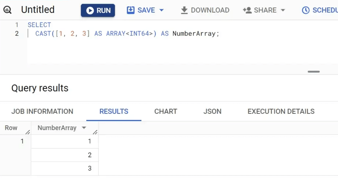 Casting an ARRAY to INT64 data type in BigQuery to handle arrays of numeric values. i-shadow
