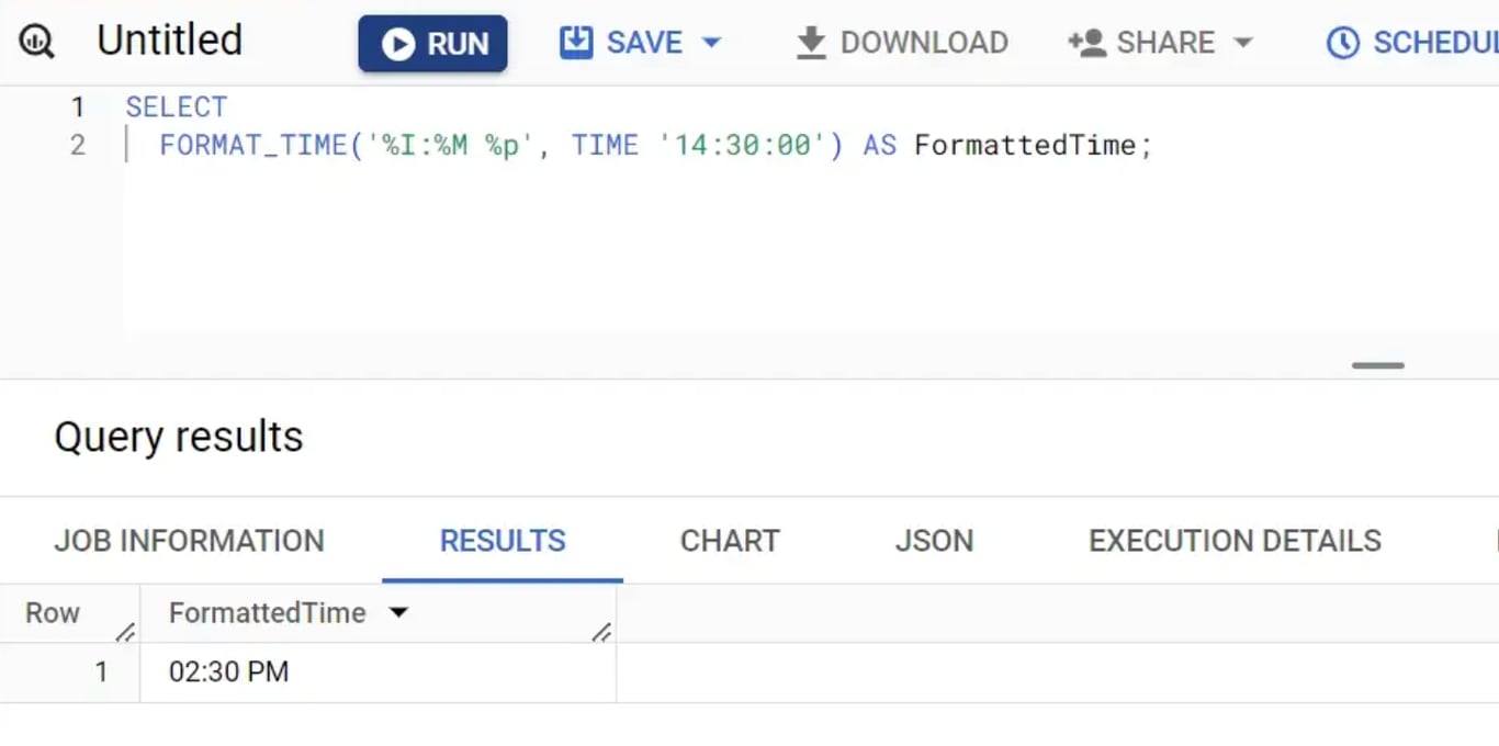 Formatting TIME values for easier readability in BigQuery.