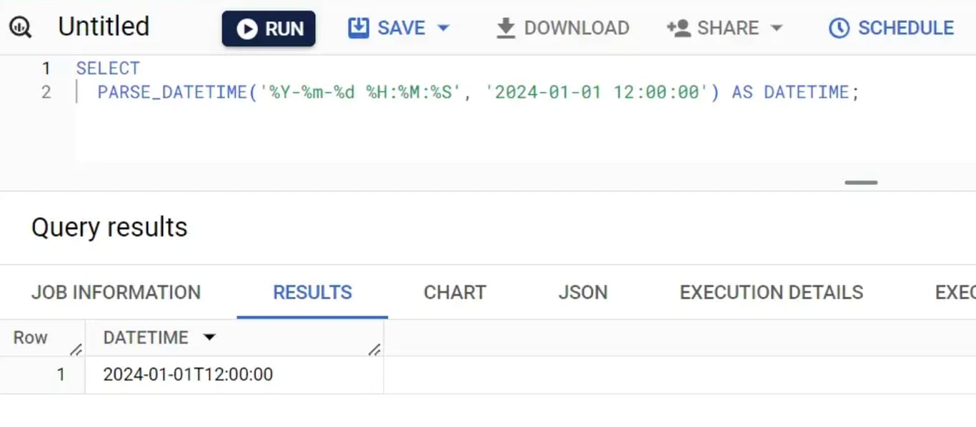 Parsing a text-based date into a BigQuery DATETIME type using SELECR PARSE_DATETIME