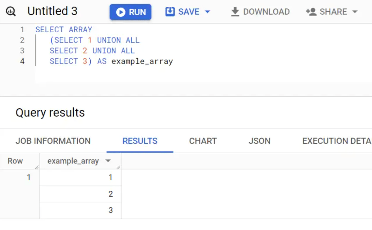 Creating arrays using the ARRAY function for data organization and processing.