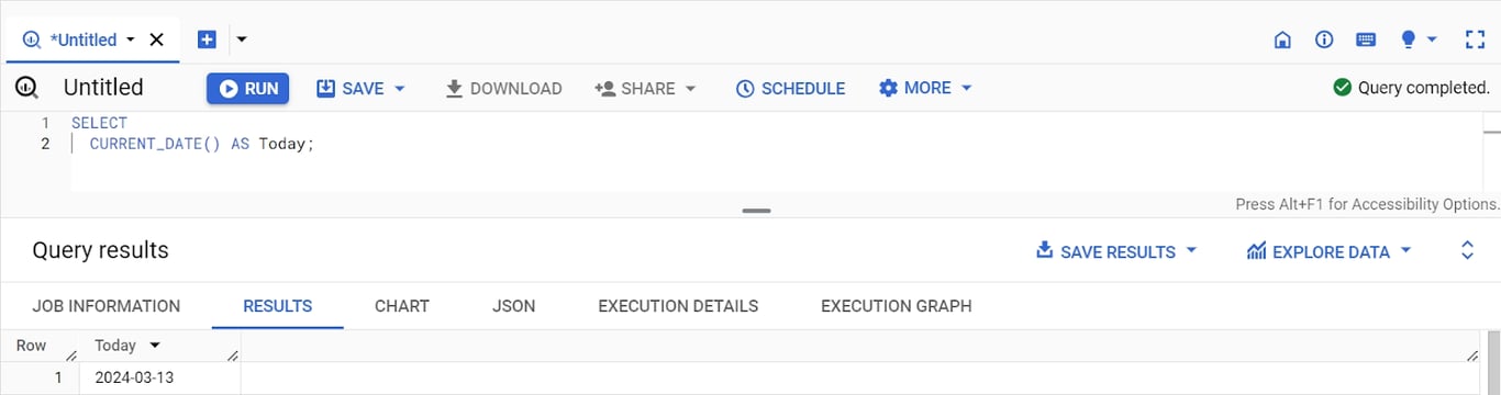 CURRENT_DATE in BigQuery, showcasing the function to retrieve the current date for queries and calculations. i-shadow